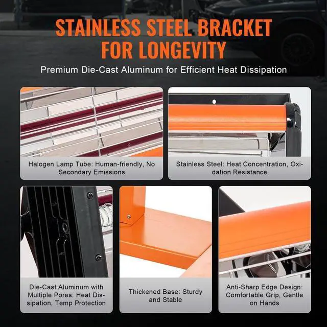 Alt view image 5 of 7 - VEVOR  3300W High Power Infrared Paint Curing Lamp for Auto Drying Body Heating