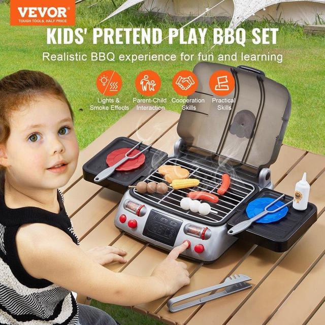 Alt view image 2 of 7 - VEVOR 19 PCS Kids BBQ Grill Playset Cooking Grill Toy Set with Smoke Sound Light