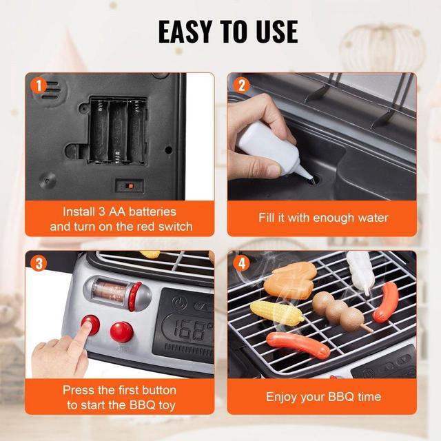 Alt view image 4 of 7 - VEVOR 19 PCS Kids BBQ Grill Playset Cooking Grill Toy Set with Smoke Sound Light