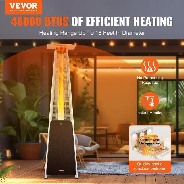 Alt view image 2 of 14 - VEVOR  Propane Patio Heater 48000BTU Pyramid w/Wheels for Outdoor Patio Bronze