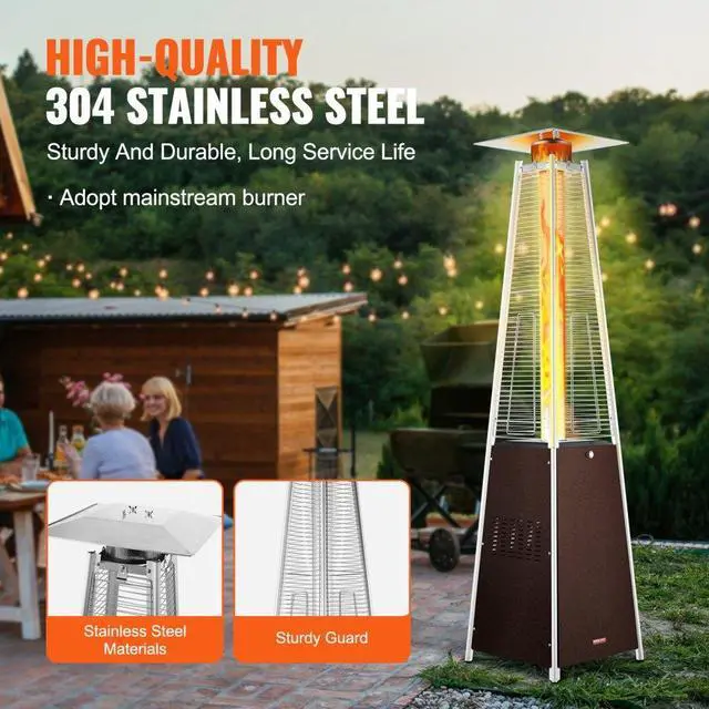 Alt view image 3 of 14 - VEVOR  Propane Patio Heater 48000BTU Pyramid w/Wheels for Outdoor Patio Bronze