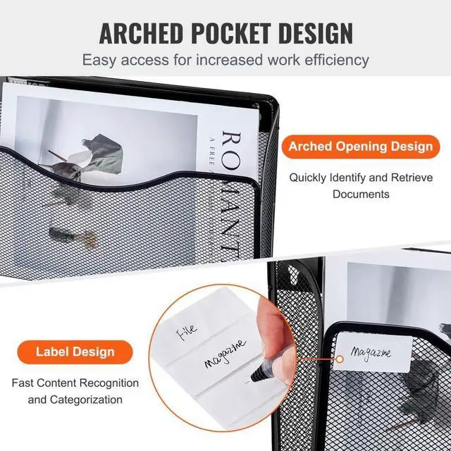 Alt view image 4 of 7 - VEVOR  Hanging Wall Files Organizer, 3 Pack Single Pocket Mesh Wall File Holder, Metal Wall Folder Organizer with Nametag Label, for Office Home & School