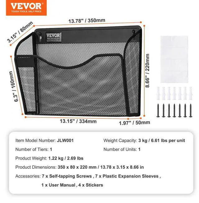 Alt view image 7 of 7 - VEVOR  Hanging Wall Files Organizer, 3 Pack Single Pocket Mesh Wall File Holder, Metal Wall Folder Organizer with Nametag Label, for Office Home & School