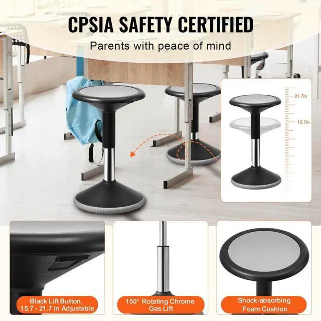 Alt view image 4 of 7 - VEVOR  Wobble Chair, Height-Adjustable (15.7-21.7") Active Chair, Flexible Seating Wobble Stool Made of PVC+ABS Improves Focus & Posture, Ideal for Schools, Office and Home, Age 12-18, Black