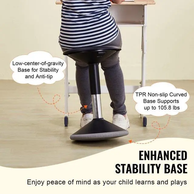 Alt view image 3 of 7 - VEVOR  Wobble Chair, Height-Adjustable (15.7-21.7") Active Chair, Flexible Seating Wobble Stool Made of PVC+ABS Improves Focus & Posture, Ideal for Schools, Office and Home, Age 12-18, Black