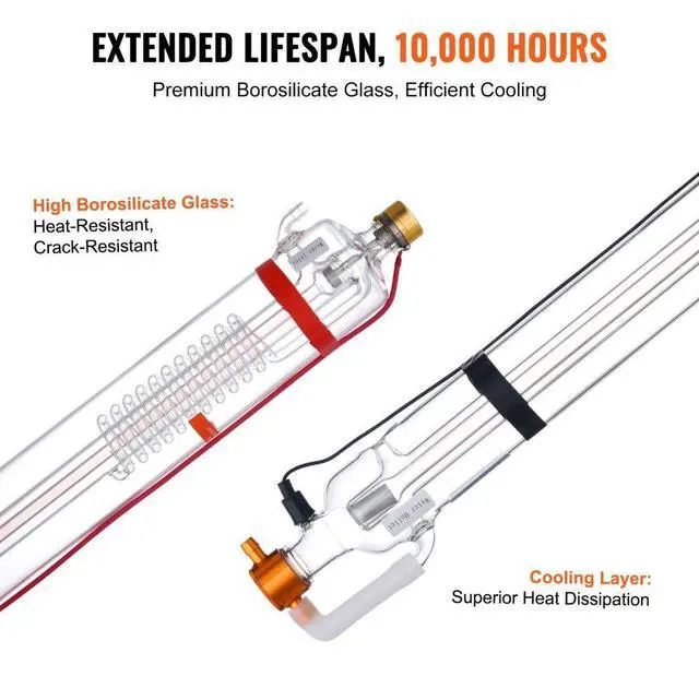 Alt view image 4 of 7 - VEVOR  90W CO2 Laser Tube 49.2 in / 1250 mm Borosilicate Glass Laser Cutter Tube