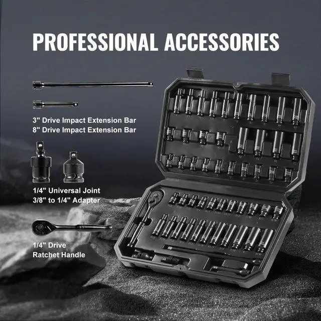 Alt view image 4 of 7 - VEVOR Impact Sockets Set 55pcs 6-Point 1/4" Drive Bit Ratchet Tool Kit Case