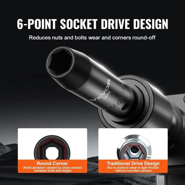 Alt view image 4 of 7 - VEVOR Impact Sockets Set 18pcs 6-Point 3/8" Drive Bit Ratchet Tool Kit Case