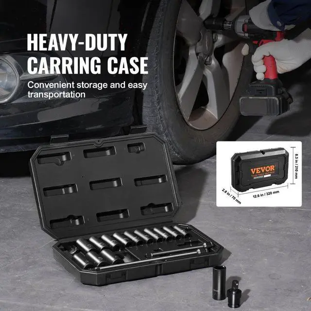 Alt view image 6 of 7 - VEVOR Impact Sockets Set 18pcs 6-Point 3/8" Drive Bit Ratchet Tool Kit Case