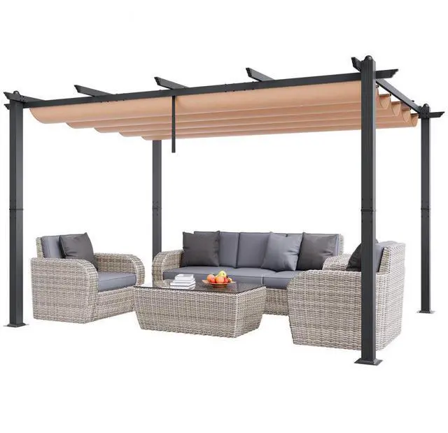 Main image of VEVOR  10'x13' Outdoor Retractable Pergola with Sun Shade Canopy Aluminum Beige