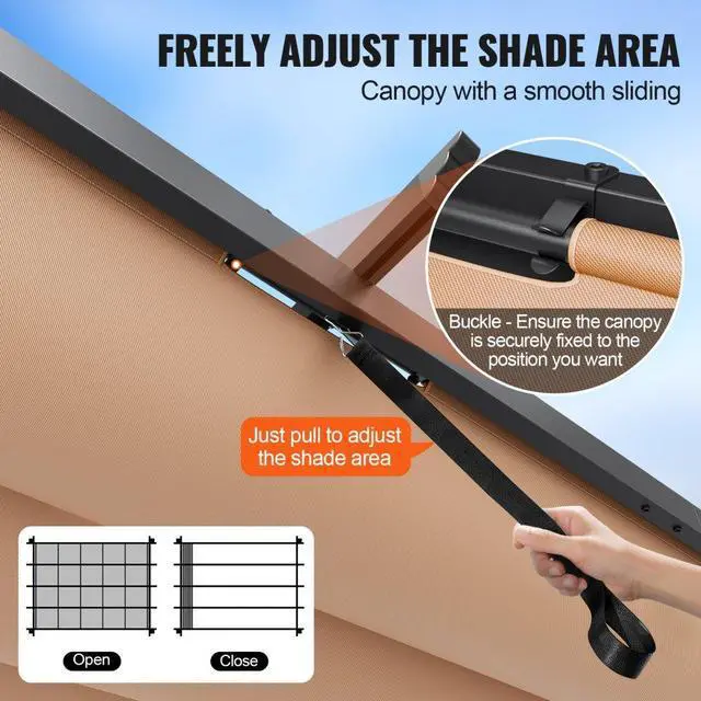 Alt view image 4 of 7 - VEVOR  10'x13' Outdoor Retractable Pergola with Sun Shade Canopy Aluminum Beige