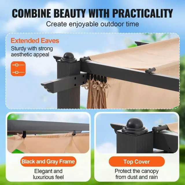 Alt view image 6 of 7 - VEVOR  10'x13' Outdoor Retractable Pergola with Sun Shade Canopy Aluminum Beige