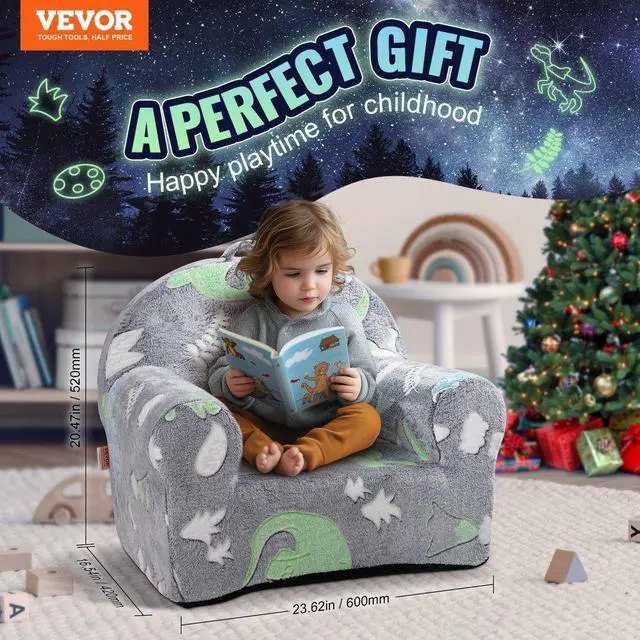 Alt view image 2 of 7 - VEVOR Toddler Chair, Kids Armchair Comfy, Toddler Couch Sofa Bed Glow in The Dark, Kids Chair Seat Playroom Furniture for Kids Girls & Boys, Grey