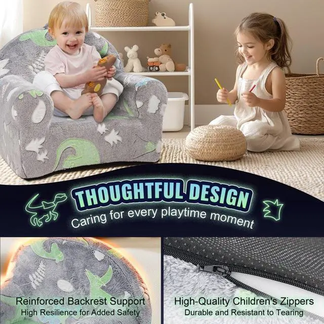 Alt view image 5 of 7 - VEVOR Toddler Chair, Kids Armchair Comfy, Toddler Couch Sofa Bed Glow in The Dark, Kids Chair Seat Playroom Furniture for Kids Girls & Boys, Grey