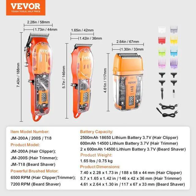 Alt view image 7 of 7 - VEVOR Professional Hair Clipper for Men 3-in-1 Hair Clipper Trimmer & Shaver Set