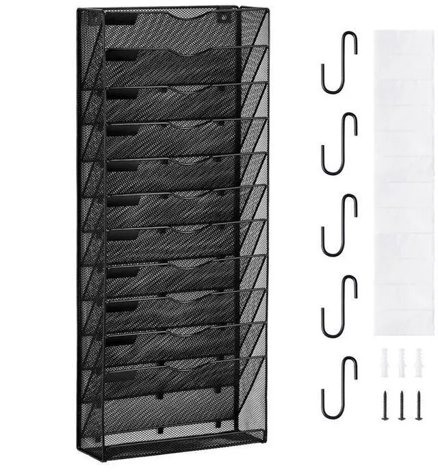 Main image of VEVOR File Wall Rack, One-Piece 12 Pockets Mesh Wall File Holder, Wall Mounted Magazine Mail Paper & Document Storage Folder, Metal Wall File Organizer with Nametag Label, for Office Home & School