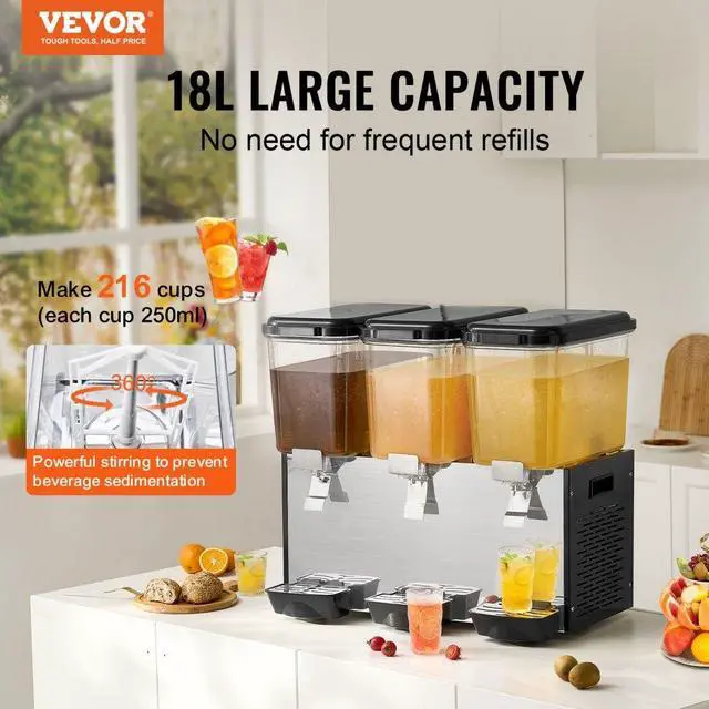 Alt view image 2 of 7 - VEVOR  Commercial Beverage Dispenser 18L x 3 Tanks Cold Juice Ice Drink Dispenser