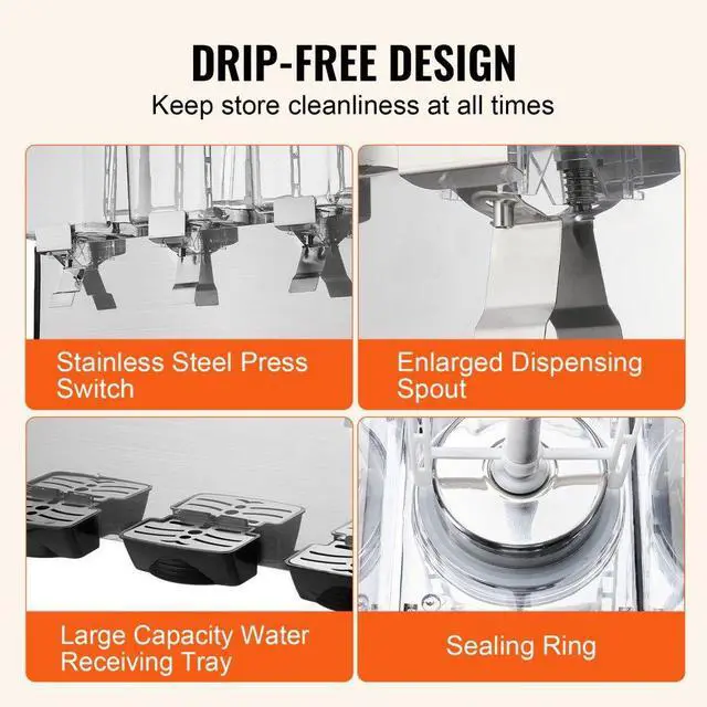 Alt view image 5 of 7 - VEVOR  Commercial Beverage Dispenser 18L x 3 Tanks Cold Juice Ice Drink Dispenser