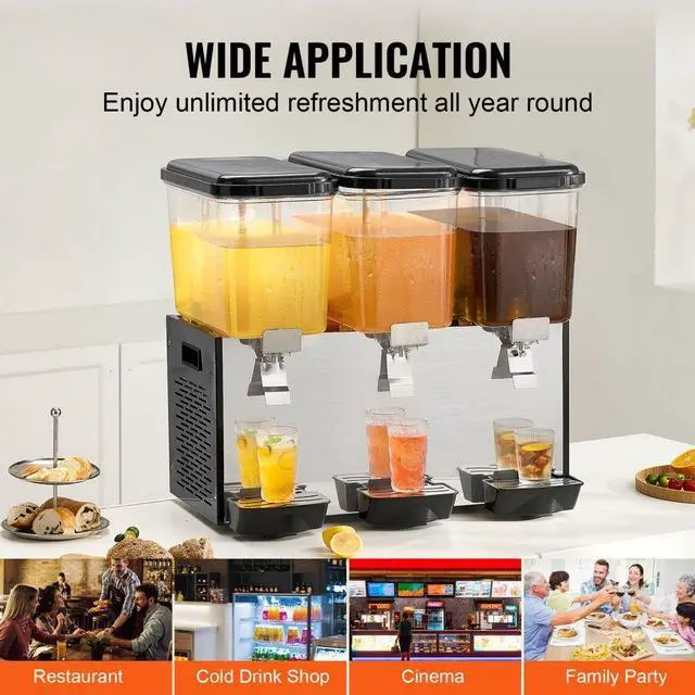 Alt view image 6 of 7 - VEVOR  Commercial Beverage Dispenser 18L x 3 Tanks Cold Juice Ice Drink Dispenser