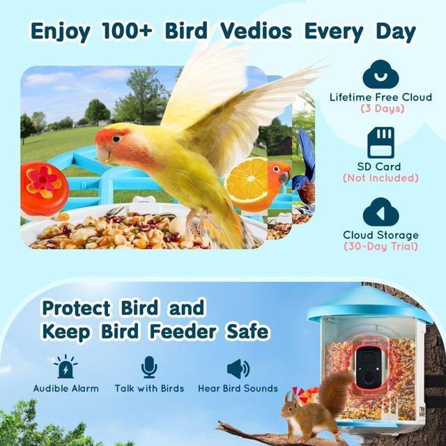 Alt view image 3 of 7 - VEVOR  Smart Bird Feeder with Camera AI Identify 10000+ Bird Specie Solar-Powered