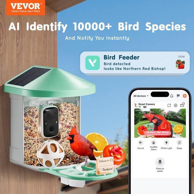 Alt view image 2 of 7 - VEVOR  Smart Bird Feeder with Camera 2K HD AI Identify Bird Species Solar-Powered