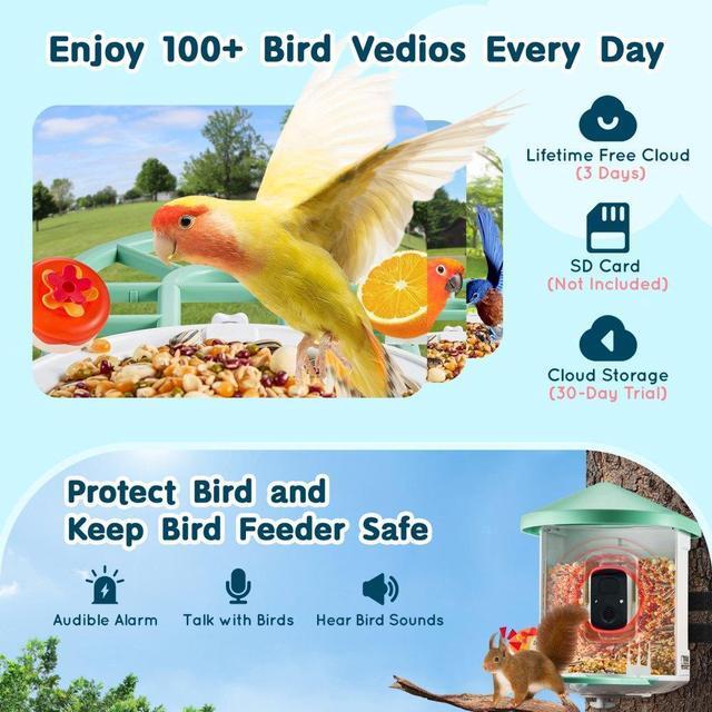 Alt view image 3 of 7 - VEVOR  Smart Bird Feeder with Camera 2K HD AI Identify Bird Species Solar-Powered