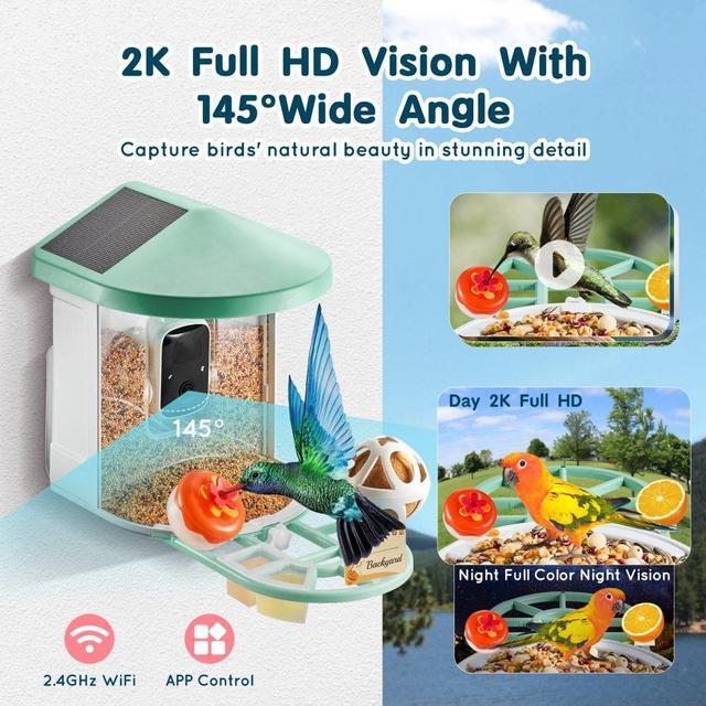 Alt view image 4 of 7 - VEVOR  Smart Bird Feeder with Camera 2K HD AI Identify Bird Species Solar-Powered