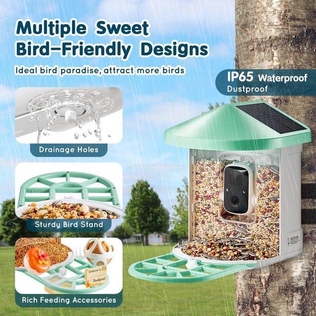 Alt view image 6 of 7 - VEVOR  Smart Bird Feeder with Camera 2K HD AI Identify Bird Species Solar-Powered