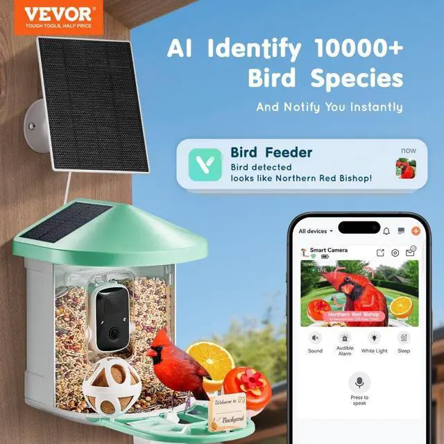 Alt view image 2 of 7 - VEVOR Smart Bird Feeder with Camera AI Identify 10000+ Bird Specie Solar-Powered