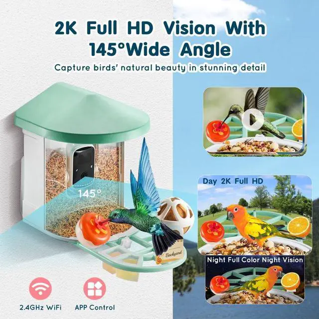 Alt view image 4 of 14 - VEVOR  Smart Bird Feeder with Camera 2K HD AI Identify Bird Species Auto Capture