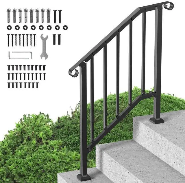 Main image of VEVOR 2-3 Step Handrails for Outdoor for Seniors Porch Deck Black Retro Arch