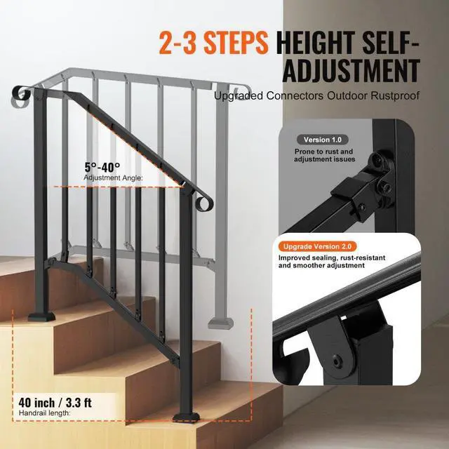 Alt view image 3 of 7 - VEVOR 2-3 Step Handrails for Outdoor for Seniors Porch Deck Black Retro Arch