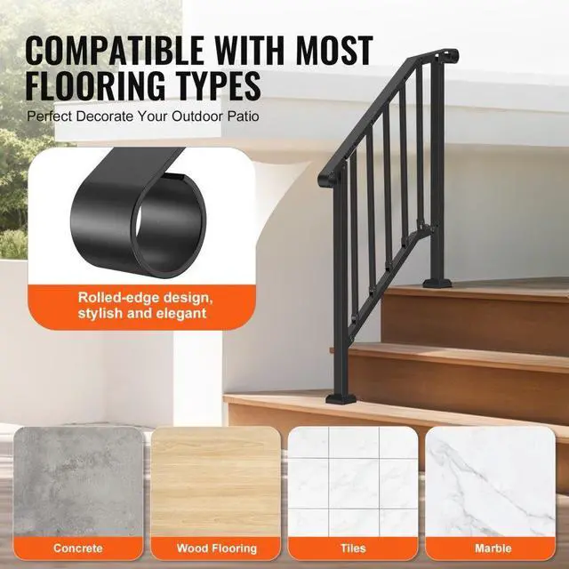 Alt view image 5 of 7 - VEVOR 2-3 Step Handrails for Outdoor for Seniors Porch Deck Black Retro Arch