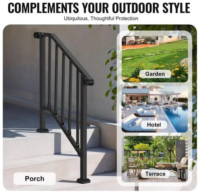 Alt view image 6 of 7 - VEVOR 2-3 Step Handrails for Outdoor for Seniors Porch Deck Black Retro Arch