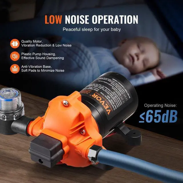 Alt view image 5 of 7 - VEVOR 12V Diaphragm Pump 3GPM 11.36 L/min 3-Chamber Water Pump Pressure Switch