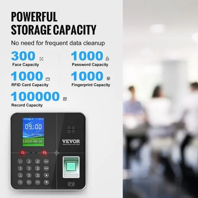 Alt view image 3 of 7 - VEVOR Time Clocks for Employees Small Business with Face, Fingerprint, RFID and PIN Punching in One, Biometric Time Clock with 5 RFID Cards & USB Drive, Automatic Punch in/Out, No Monthly Fees