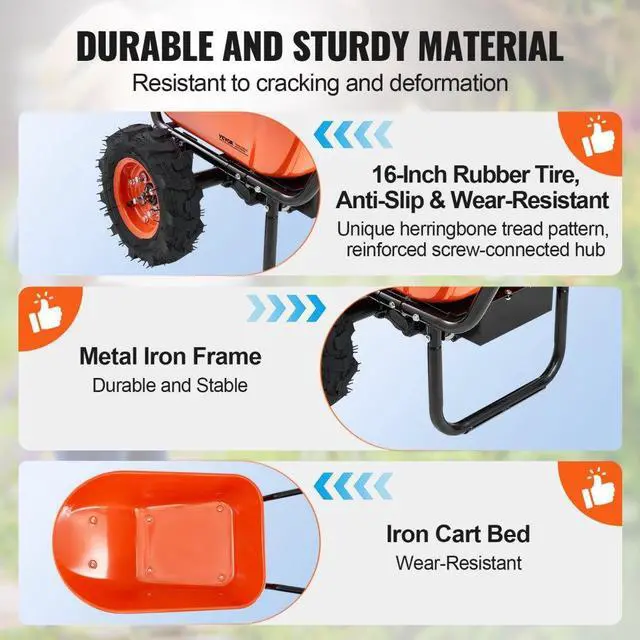 Alt view image 4 of 7 - VEVOR Electric Wheelbarrow Cart, 500W Powered Utility Garden Wagon Dump Cart, 4.5 Cu. Ft. Load & 573 lbs Capacity with Metal Handle & 16" Track Wheels, Two Wheel Barrow Yard Cart & Wagons for Lawn