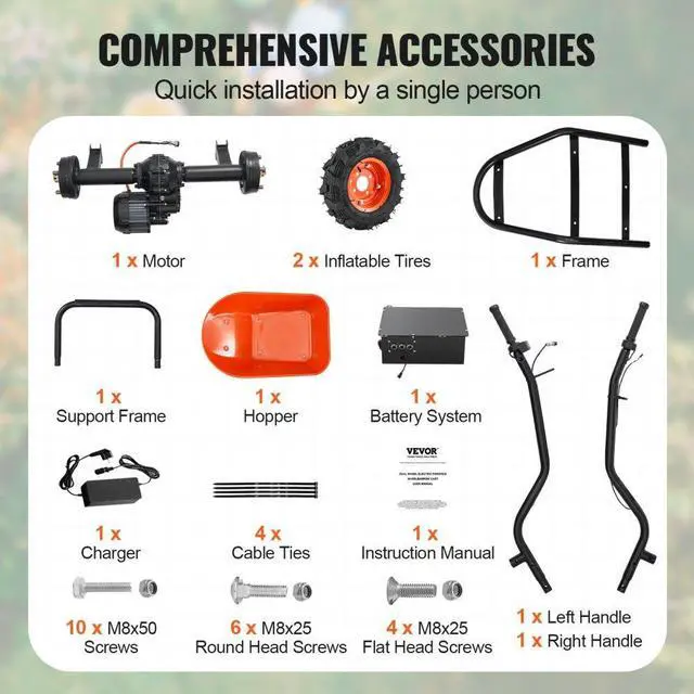 Alt view image 6 of 7 - VEVOR Electric Wheelbarrow Cart, 500W Powered Utility Garden Wagon Dump Cart, 4.5 Cu. Ft. Load & 573 lbs Capacity with Metal Handle & 16" Track Wheels, Two Wheel Barrow Yard Cart & Wagons for Lawn