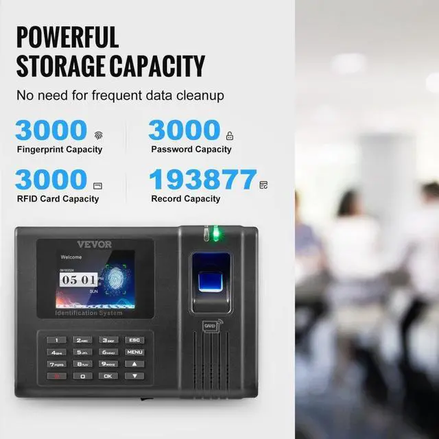 Alt view image 3 of 7 - VEVOR Time Clock, Employee Attendance Machine with Fingerprint, RFID and PIN Punching in One, Standalone Biometric Clock in Machine for Employees Small Business with 5 RFID Cards & No Monthly Fees