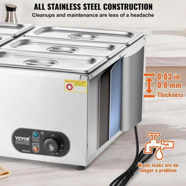 Alt view image 5 of 7 - VEVOR 6-Pan Commercial Electric Food Warmer Countertop Buffet 6*8Qt Pan Bain Marie