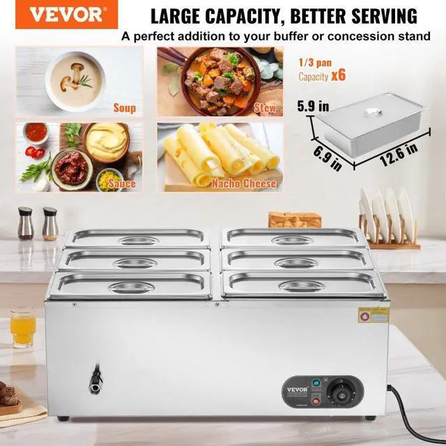 Alt view image 2 of 7 - VEVOR 6-Pan Commercial Electric Food Warmer Countertop Buffet 6*8Qt Pan Bain Marie