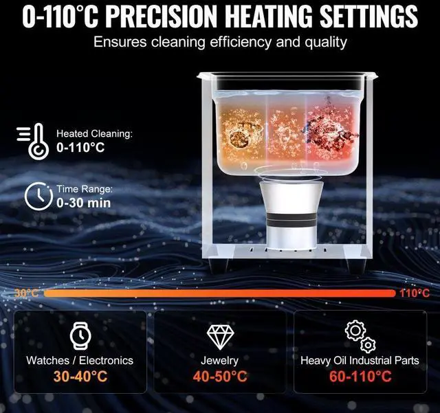 Alt view image 4 of 7 - VEVOR Professional Jewelry Cleaning Machine, 2L Jewelry Cleaner Ultrasonic Machine with Heater & Timer, Digital Ultrasonic Cleaner for Cleaning Denture Dental Oral Irrigator Parts Retainer Glasses