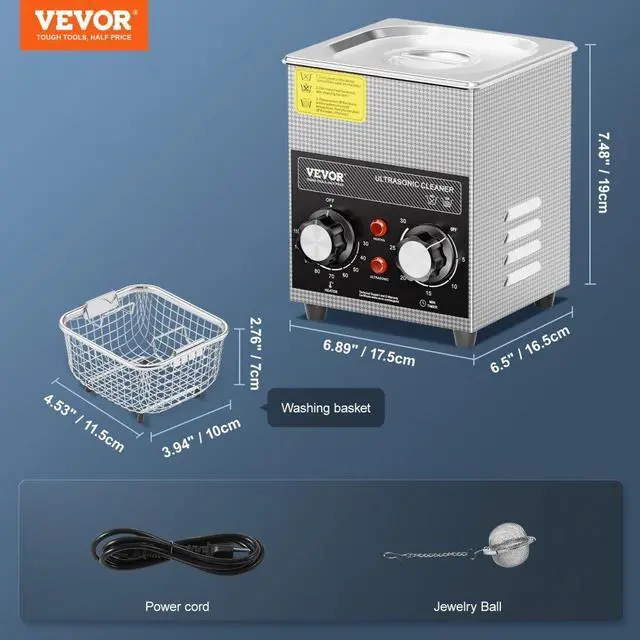 Alt view image 7 of 7 - VEVOR Professional Jewelry Cleaning Machine, 2L Jewelry Cleaner Ultrasonic Machine with Heater & Timer, Digital Ultrasonic Cleaner for Cleaning Denture Dental Oral Irrigator Parts Retainer Glasses