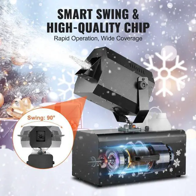 Alt view image 3 of 7 - VEVOR  Snow Machine 2000W Wireless Remote Swing Snow Making Machine for Holiday