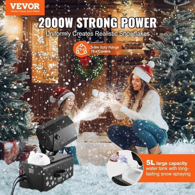 Alt view image 2 of 7 - VEVOR  Snow Machine 2000W Wireless Remote Swing Snow Making Machine for Holiday