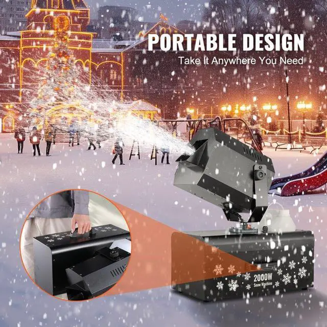 Alt view image 6 of 7 - VEVOR  Snow Machine 2000W Wireless Remote Swing Snow Making Machine for Holiday