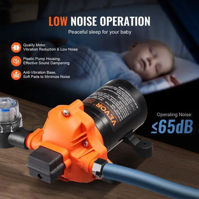 Alt view image 5 of 7 - VEVOR 12V Diaphragm Pump 3.5GPM 13.25L/min 3-Chamber Water Pump Pressure Switch