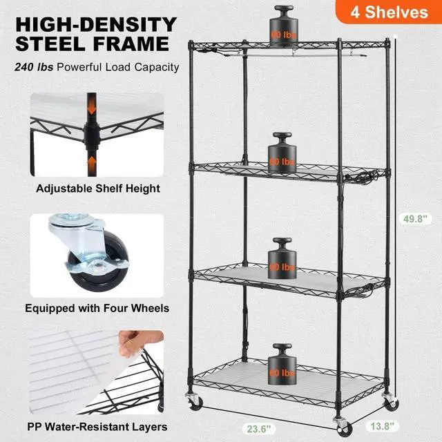 Alt view image 6 of 7 - VEVOR Plant Stand with Grow Light, 4-Tier Plant Shelf with 45W Full Spectrum Grow Light, 3 Mode Plant Light with Timer and Wheel for Seed Starting, Metal Grow Light Shelf for Indoor Plants