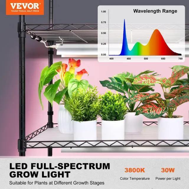 Alt view image 2 of 7 - VEVOR Plant Stand with Grow Light, 6-Tier Large Tall Plant Shelf with 150W Full Spectrum Grow Light, Indoor LED Plant Light with Timer and Wheel for Seed Starting 35.4" L x 13.8" W x 70.9" H