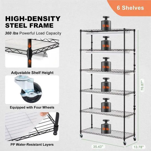 Alt view image 6 of 7 - VEVOR Plant Stand with Grow Light, 6-Tier Large Tall Plant Shelf with 150W Full Spectrum Grow Light, Indoor LED Plant Light with Timer and Wheel for Seed Starting 35.4" L x 13.8" W x 70.9" H